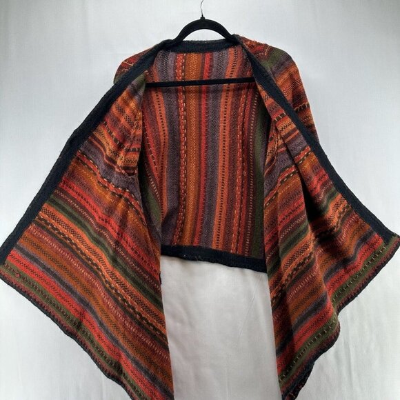 Sweater Womens Size M Southwestern Striped Cardigan One Button Asymmetric Brown - Picture 2 of 11
